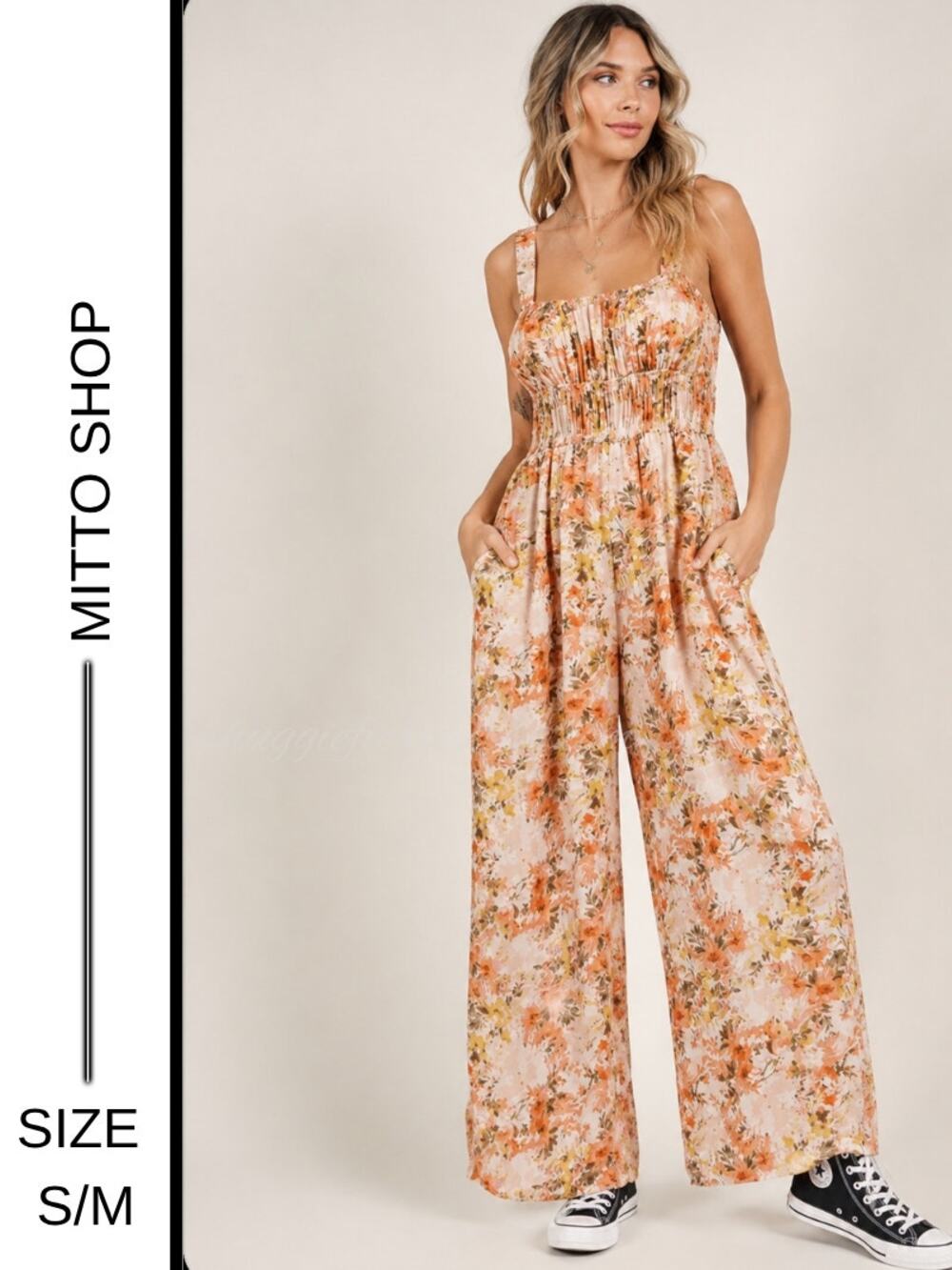 ✨MSRP $95 | Mittoshop Floral Linen Wide Leg Jumpsuit | NWT | Size S (fits S-M)✨